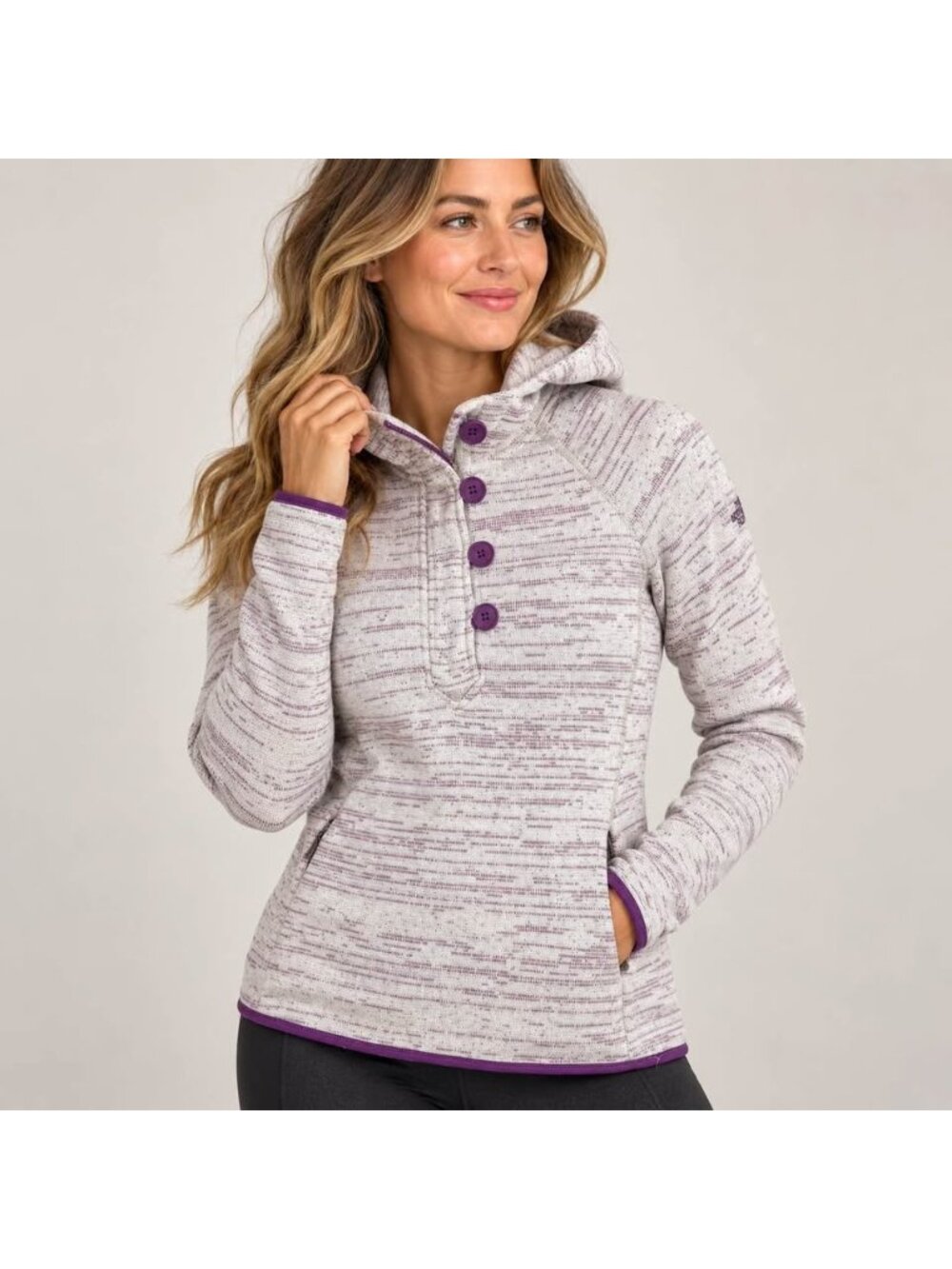 The North Face Women’s Small Hooded Sweater Pullover Purple Button Neck
